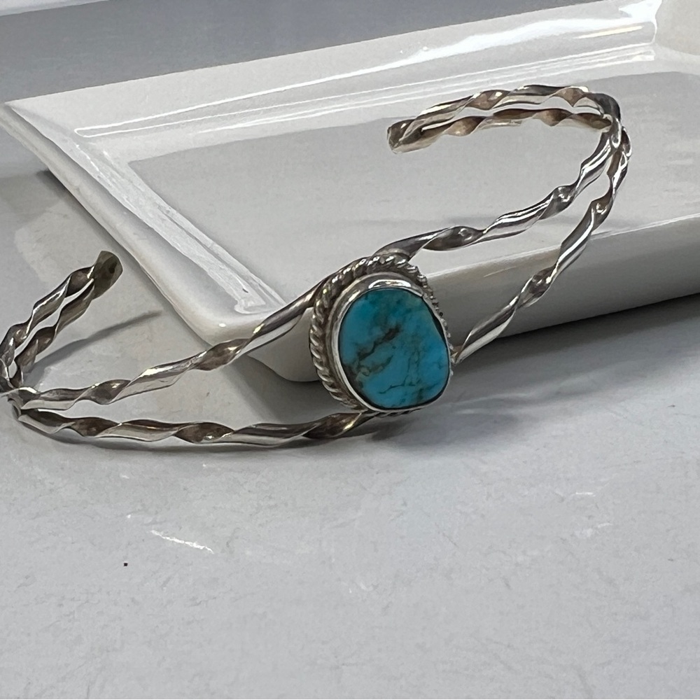 Sterling Silver 925 Twisted Turquoise Bracelet Cuff